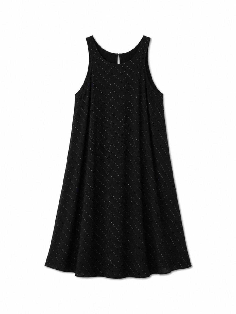 Lush Black Knee Length Dress with Gold Chevron Dots Pattern, Size Small
